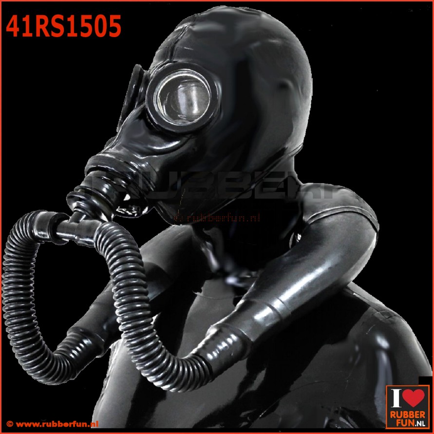 Special deluxe gas mask rebreather set with hood and shoulder smell bag - rubberfun.nl [art.no. 41RS1505]