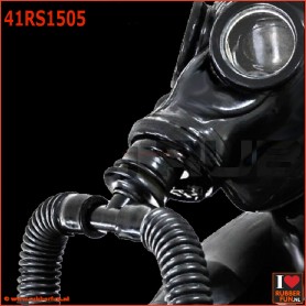 Special deluxe gas mask rebreather set with open face hood and neck smell bag respirator
