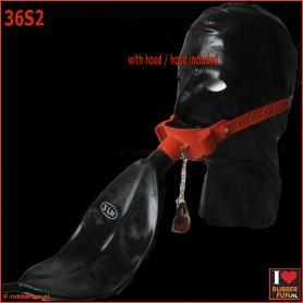 Medical gag mask rebreather set 2 - mouth gag+bag+hood - rubberfun.nl [art.no. 36S2]