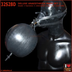 Deluxe anaesthesia mask set 2B (mask+harness+bag+controller) - black + med. green - rubberfun.nl [art.no. 32S2BD]