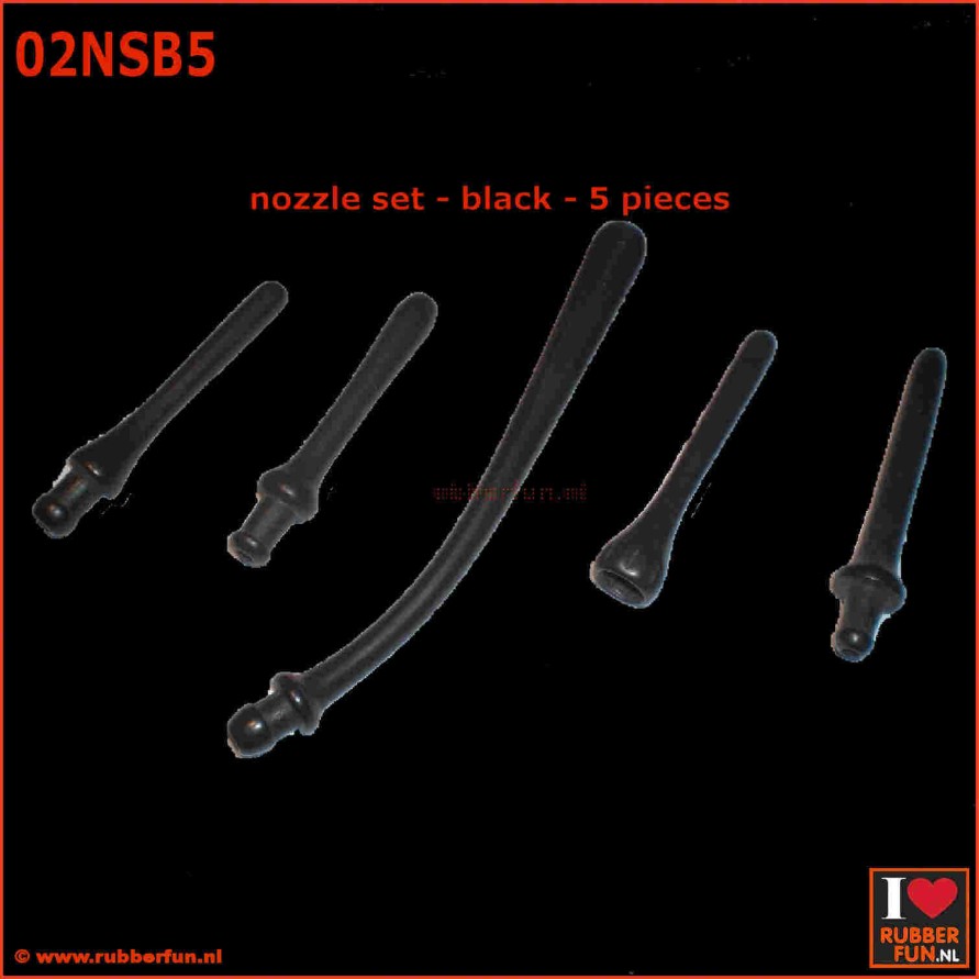 Nozzle set for irrigation bags - 5 pieces - black - rubberfun.nl - art.no. 2NSB5