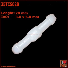 Connector - straight - barbed - 1-in-1 - 2.5 x 4.5 mm, wall thickness 1.0 mm art.no. 35TCS02B - rubberfun.nl