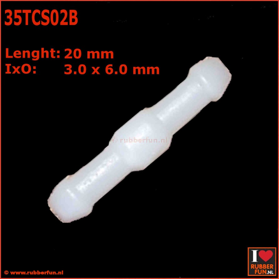 Connector - straight - barbed - 1-in-1 - 2.5 x 4.5 mm, wall thickness 1.0 mm art.no. 35TCS02B - rubberfun.nl