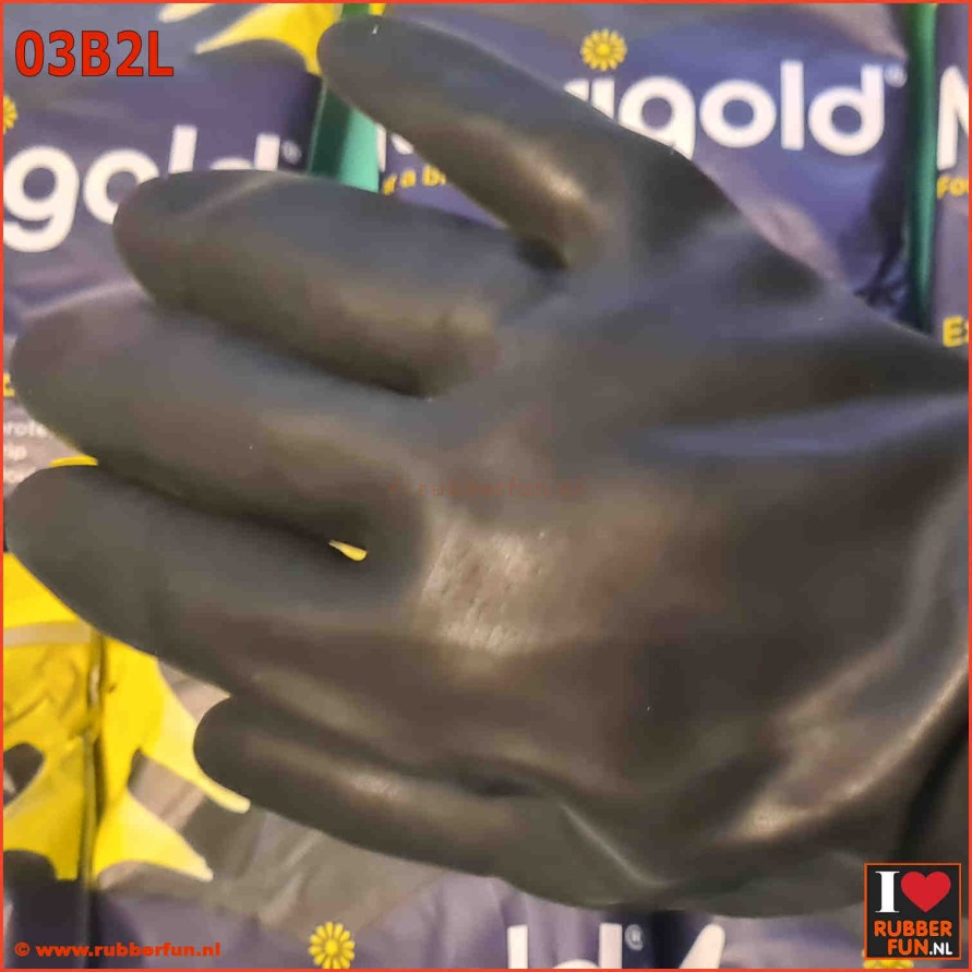 Heavy duty unlined black rubber gloves - Marigold Outdoor - art.no. 03B2L - rubberfun.nl