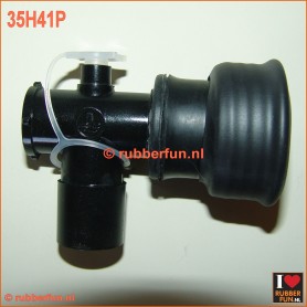 Hook connector medical 22M to female gas mask, with air plug - rubberfun.nl [Art.no. 35H41P]