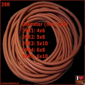 Rubber tubing - natural red rubber - roll 10 meters - 5 diameters