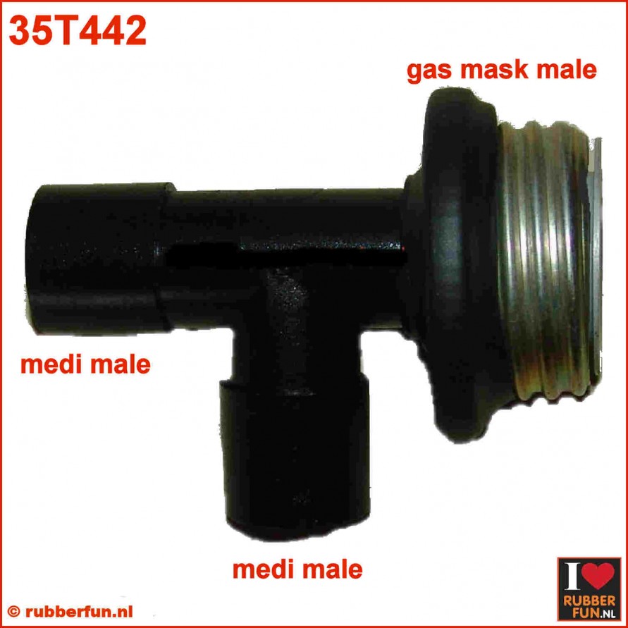 T- connector gas mask to medical hose or mask